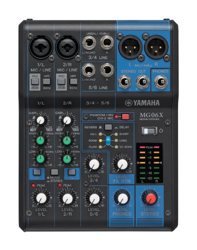 Mesa de mistura YAMAHA MG06X (Canais: 6 - 40 W) YAMAHA - Mesas de áudio - 6 canais, 40 W, 2 portas XLR, 1 saída ausc., 4 pré-amps