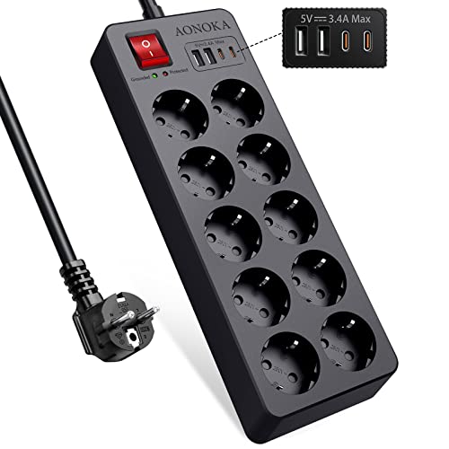 Extensão Elétrica V7 J154405 (10 Tomadas - Tipo F - 1.5 m) QAKALN - Fios e cabos elétricos - 10 tomadas, 1.5 m, tipo f