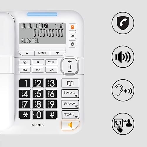 Telefone fixo senior com botões grandes e ampliada foneca ALCATEL - Telefonia - botões grandes, amplificado, teclado intuitivo, função despertador