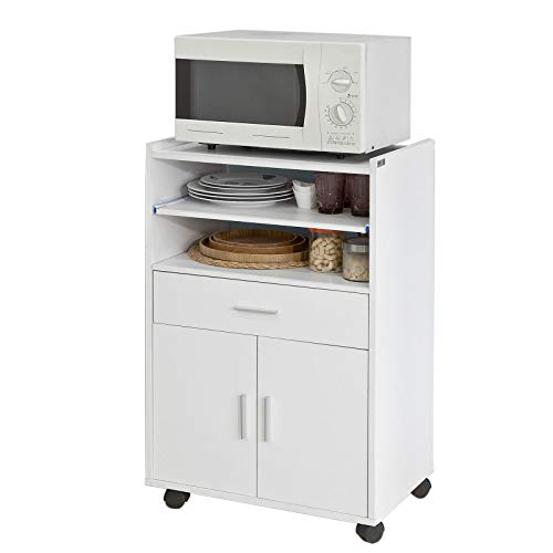 Aparador de Cozinha SOBUY FSB09 (Branco - Melamina - 59x40x92cm) sobuy - Armários de cozinha - 60 kg, prateleira, bandeja extraível, rodas