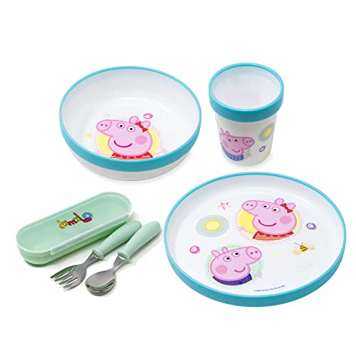 Conjunto de Refeição para Crianças DAMALOO Peppa Pig damaloo - Jogos de jantar - peppa pig, prato, copo, garrafa, prateleira, caixa de utensílios