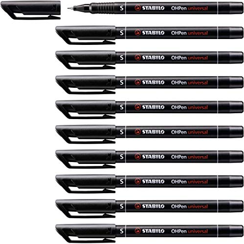 Marcador Permanente STABILO OHPen Universal Permanent 10 peças Preto Stabilo - Marcadores e marcadores de texto - tinta permanente, traço 1,5 mm, ventilada, 10 peças