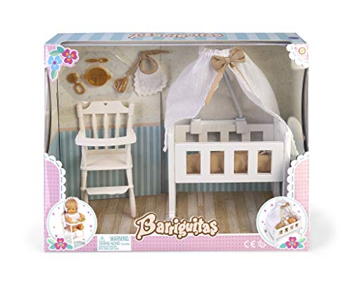 Conjunto de berço, cadeira alta e acessórios Barriguitas Marque generique - Acessórios para bonecas e figuras de ação - berço, cadeira alta, acessórios, madeira branca