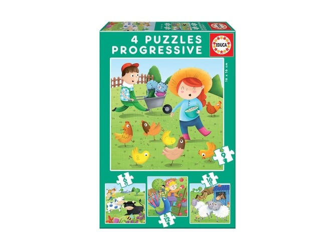 Puzzle 2D EDUCA BORRAS Animais da fazenda (Idade Mínima: 4) EDUCA - Quebra-cabeças de encaixar - 2d, 4 anos, peças intercambiáveis, cartão