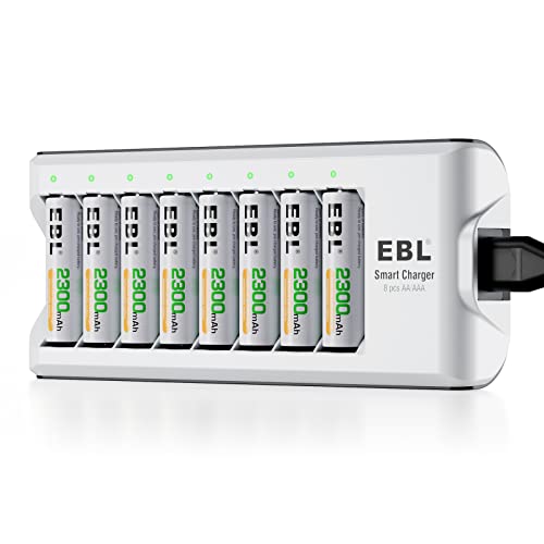 Carregador Pilhas EBL C9042W (AA - 1.5 V) EBL - Baterias - 1300 mAh, 1000 mAh, ni-mh, 8 baterias