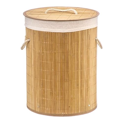 Cesto de Roupa TIENDA EURASIA com Tampa (Bambu e Tecido de Poliéster - 35x35x50cm) TIENDA EURASIA - Eletrodomésticos - bambu, tecido poliéster, 35x35x50cm, tampa