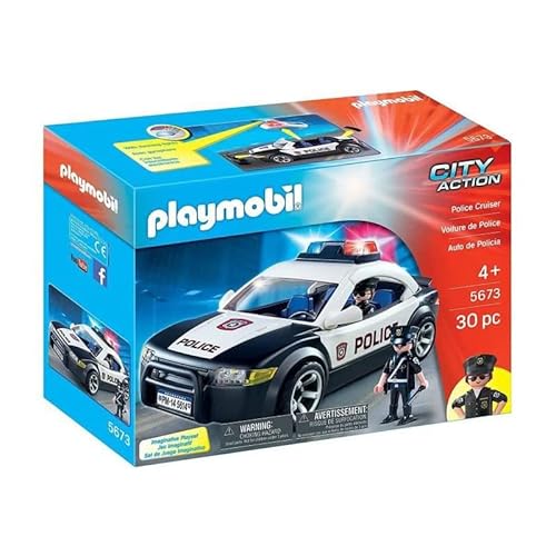 Playmobil City Action 5673 Carro Policial (Idade Mínima Recomendada: 4 anos) PLAYMOBIL - Brinquedos - carro policial, luzes, sirene, helicóptero, bombeiros