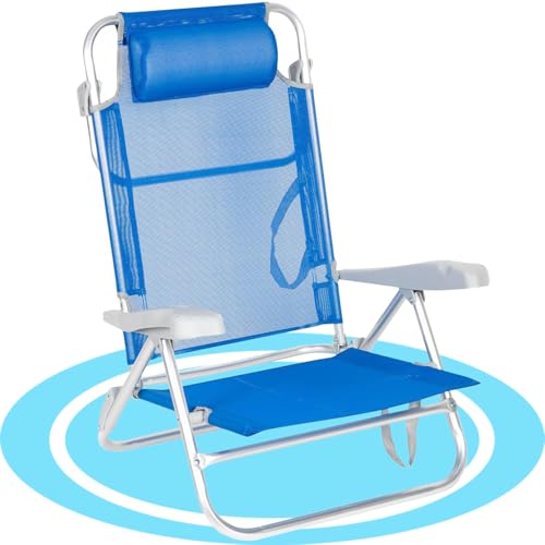 Cadeira de Praia DEKOHOME Dobrável e Recarregável (Azul - Poliéster Oxford - 47 x 49 x 82 cm) Dekohome - Móveis de exterior - dobrável, recarregável, 110 kg, encosto ajustável