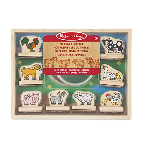 Jogo Didático MELISSA & DOUG My First Wooden Stamp Set - Farm Animals Melissa & Doug - Brinquedos - madeira, selos, tinta lavável, cores