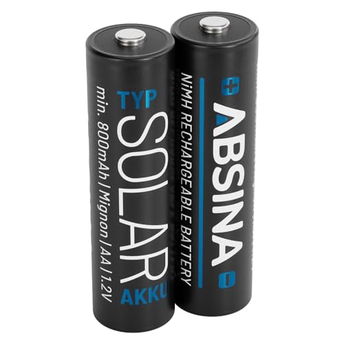 Pilha Recarregável ABSINA 2X Bateria Recargable Solar AA 800mAh 1.2V NiMH ABSINA - Baterias - recarregável, solar, 800mah, nimh