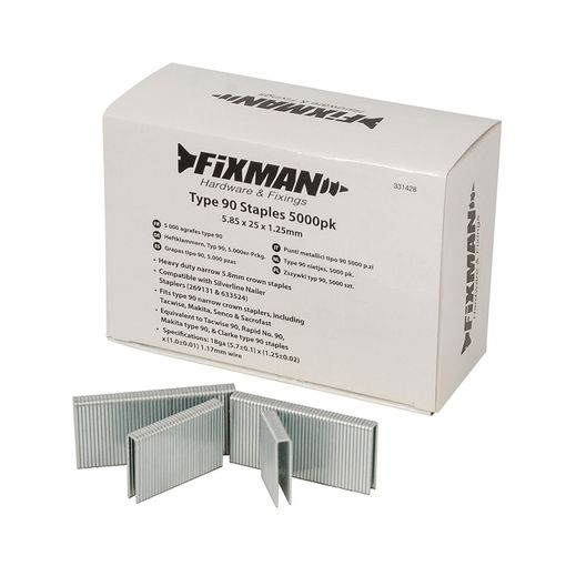 Conjunto de Agrafos FERRO Neoferr 90 (5.8x2.5x1.3cm) FIXMAN - Grampos industriais - 5000 unidades, aço inoxidável, 5.8x2.5x1.3cm