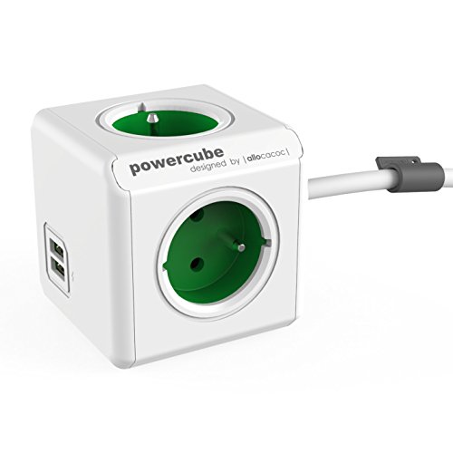 Extensão Elétrica ALLOCACOC PowerCube Original Green Allocacoc - Fios de extensão - 4 tomadas, 2 usb, 15 metros