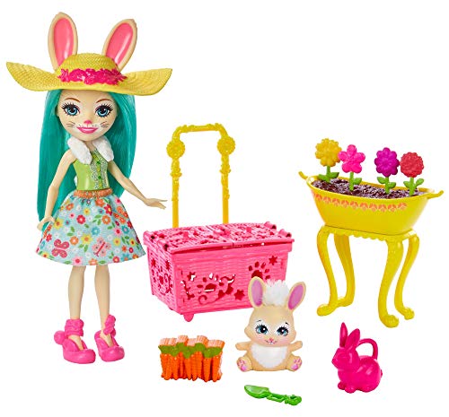 Enchantimals Garden of Fluffy Rabbit Set (Idade mínima recomendada: 3 anos) Enchantimals - Brinquedos - boneca, animal, acessórios, jardineira