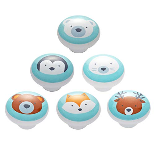 Pomo de Armário 6 Peças Cerâmica com Desenhos de Animais Vulevirtue - Puxadores e puxadores de armário - cerâmico, animais, fácil instalação, 38mm