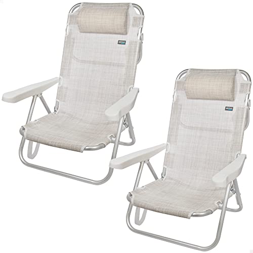 Conjunto de 2 Cadeiras de Praia AKTIVE (Castanho - Poliéster) AKTIVE - Móveis de exterior - 2 cadeiras, praia, castanho, poliéster