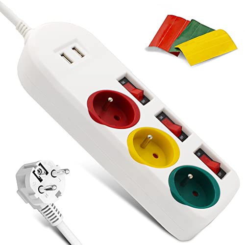 Extensão Elétrica FISHTEC (3 Tomadas + USB) FISHTEC - Filtros de linha e supressores de surtos - 3 tomadas, 2 usb, interruptor individual