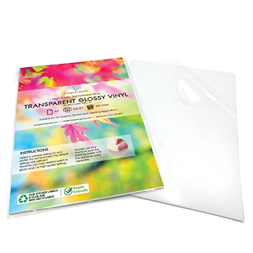 10 Folhas de Papel Autocolante EVERGREEN GOODS Evergreen Goods - Papel de impressora e copiadora - autocolante, a4 transparentes, 210x297mm, 100g/m²