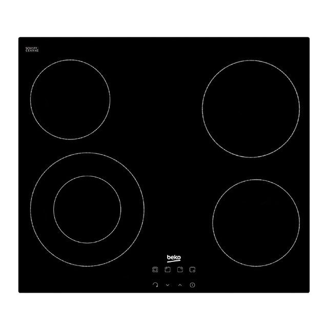 Placa de Vitrocerâmica BEKO HIC 64402 E (Elétrica - 59.2 cm - Preto) BEKO - Cooktops - vitrocerâmica, 59.2 cm, 4 bocas, indicador de calor