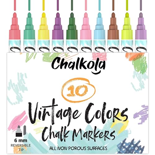 Marcador Chalkola Liquid Chalk Markers 10 Cores Vintage Chalkola - Marcadores e marcadores de texto - superfície lisa, 5,5mm traço, pigmntos, sem fumo