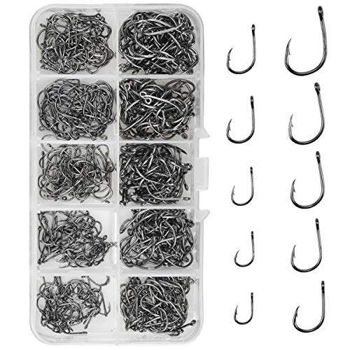 Anzuelos de Pesca 500Pcs de Punhos Ganchos de 10 Tamanhos Aço de Carbono com Buraco Mar wangjiangda - Anzóis de pesca - 500 peças, aço de carbono, água salada, água doce