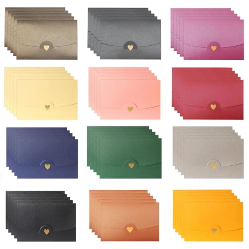 Pack 60 Mini Capas com Fita de Coração 12 Cores HFDONGL - Envelopes - 60 mini capas, fita de coração, 12 cores, papel kraft