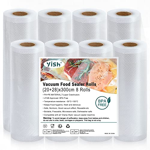 Yish Plastique Roulés Sacs à Vider Alimentaire: Sac de Vider Alimentaire Reutilisable Sans Bpa YISH - Bolsas para seladoras a vácuo - reutilizável, sem BPA, 20 x 300 cm, pack de 8