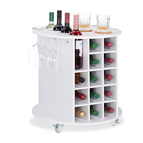 Suporte para Garrafas Relaxdays com Rodas | Branco Relaxdays - Suportes para vinhos - suporte, garrafa, rodas, branco
