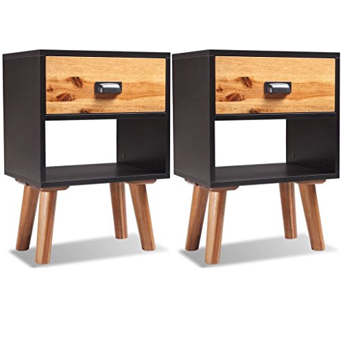 Mesa de cabeceira vidaXL 2 Unid. 40x30x58cm Madeira de Acácia Sólida Preto vidaXL - Conjuntos de móveis - mesa, cabeceira, vidaxl, acacia, sólida, preto