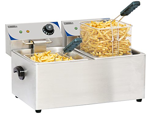 Fritadeira Elétrica CASSELIN 2x4L (Capacidade: 8 L) Casselin - Fritadeiras - fritadeira elétrica, casselín, capacidade 8 l, potência 4000w, temperatura regulável, termostato de segurança