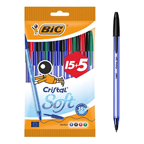 Esferográfica BIC Cristal Soft Preto, Azul, Vermelho, Verde BIC - Canetas - borracha, preto, azul, vermelho, verde