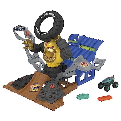 Hot Wheels Monster Trucks Arena Smashers Mega Wrex Vs. Crushzilla Takedown Hot Wheels - Brinquedos - Hot Wheels, monster trucks, arena smashers, miga wrex, crushzilla takedown