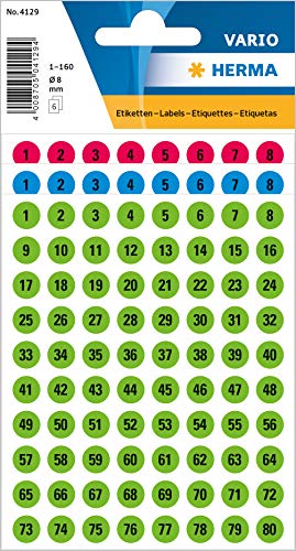 Herma Numbers 1-160 (8mm) 480 pcs. (Classificação e Arquivo) HERMA - Etiquetas e tags - classificação, arquivo, herma numbers, 8mm