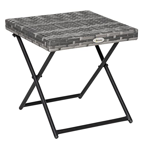 Mesa de jardim dobrável Outsunny | Cinzento, Preto SPANISH AOSOM - Móveis de exterior - dobrável, ratan PE, aço, resistente