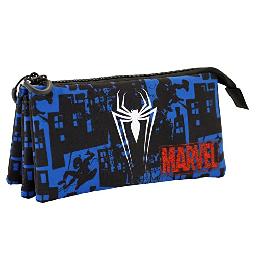 Estojo Triplo FAN Karactermania Homem-Aranha Sky KARACTERMANIA - Organizadores de mesa - três compartimentos, dois bolsos externos, tecido de vinil