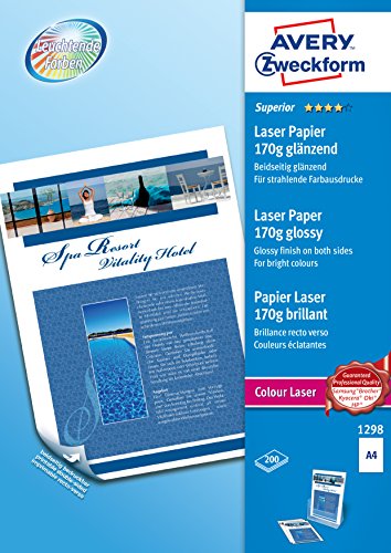 Papel Fotográfico AVERY ZWECKFORM Premium Colour Laser Photo Paper Avery - Papel de impressora e copiadora - 170 g/m², a4, 200 folhas, brilhante