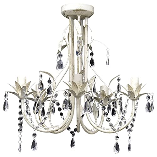 Candeeiro de Pé VIDEAXL com Cristal (Branco - E27 x 3 - Aço) vidaXL - Luminárias Decorativas - candeeiro, pé, videaxl, cristal, branco