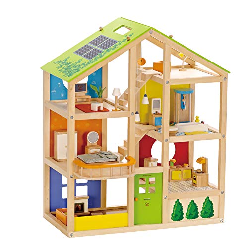 Brinquedo de Construção HAPE Casa para Crianças HAPE - Casa de bonecas - madeira, 6 quartos, escada móvel, painéis solares