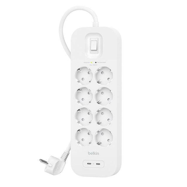 Extensão Elétrica Belkin com 8 Tomadas e Proteção contra Sobretensões | Preto Belkin - Fios e cabos elétricos - 8 tomadas, proteção sobretensões, preto
