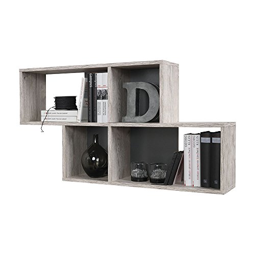 Prateleira de Parede FMD com 4 compartimentos cor carvalho areia FMD - Prateleiras industriais - prateleira, parede, madeira de carvalho, 4 compartimentos, 100 x 19,5 x 53 h cm