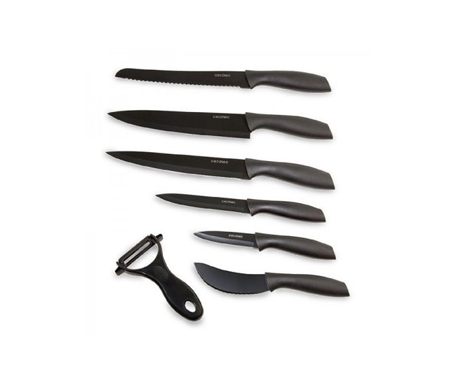 Conjunto de 7 Facas de Cozinha Cecotec Titanium Cecotec - Facas de cozinha - conjunto, 7 facas, cozinha, cecotec titanium, revestimento cerâmico, aresta corte, folha aço inoxidável, cabo polipropileno, design japonês
