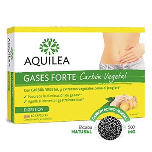 Suplemento Alimentar AQUILEA Gases Forte Carbon Vegetal (60 cápsulas) AQUILEA - Vitaminas e suplementos - gases, carbono vegetal, reduz gás, inchamento