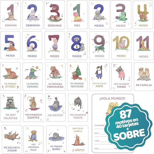 Homykids Tarjetas Cumple Meses Bebe en Espanol 40 Tarjetas Logros Bebe + Caja Sobre HOMYKIDS - Móveis para bebês e crianças pequenas - 40 tarjetas, logros bebé, motricidade fina, caixa sobre