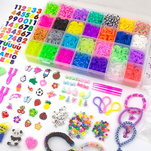 Kit de artesanato para crianças UOLIFREM 12000+ (6 anos) Uolifrem - Materiais de arte e artesanato - kit artesanato, crianças, 6 anos, pulsores coloridas, gomas elásticas, 28 cores