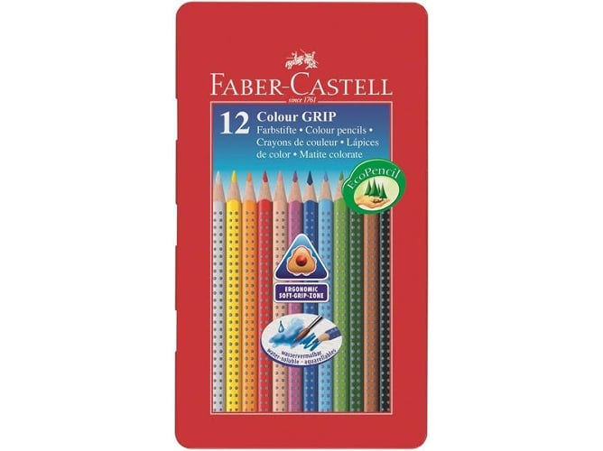 Caixa de Metal com 12 Lápis Triangulares Cor Faber-Castell - Lápis - metal, 12 lápis, triangulares, cor