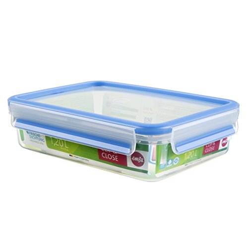 Caixa de armazenamento de comida EMSA CLIP & CLOSE | Transparente Emsa - Recipientes de armazenamento de alimentos - 1.2L, hermético, fácil de abrir, transparente
