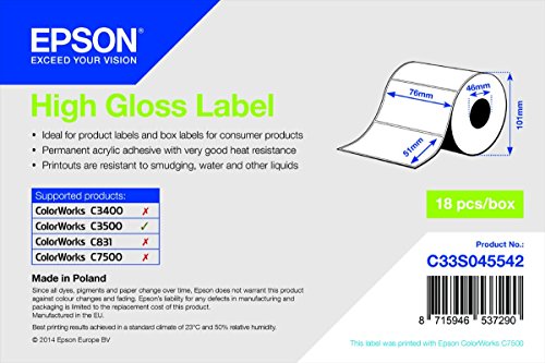 Etiquetas para impressão EPSON High Gloss C33S045571 Epson - Papel de impressora e copiadora - preto, 610 páginas, transferência térmica