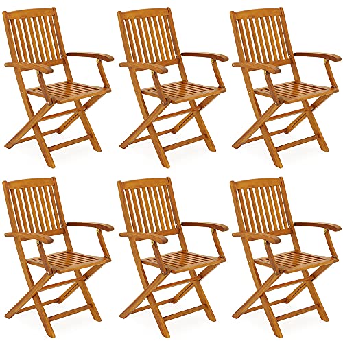 Conjunto de 6 Cadeiras de Jardim Dobráveis Boston Casaria - Móveis de exterior - 6 cadeiras, dobráveis, madeira, encostos de tecido