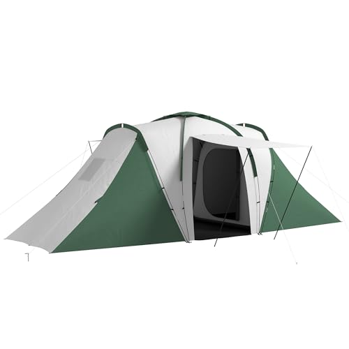 Tenda de Campismo Outsunny | 555 x 225 x 190 cm - Cinza e Verde SPANISH AOSOM - Barracas - 555x225x190, cinza, verde