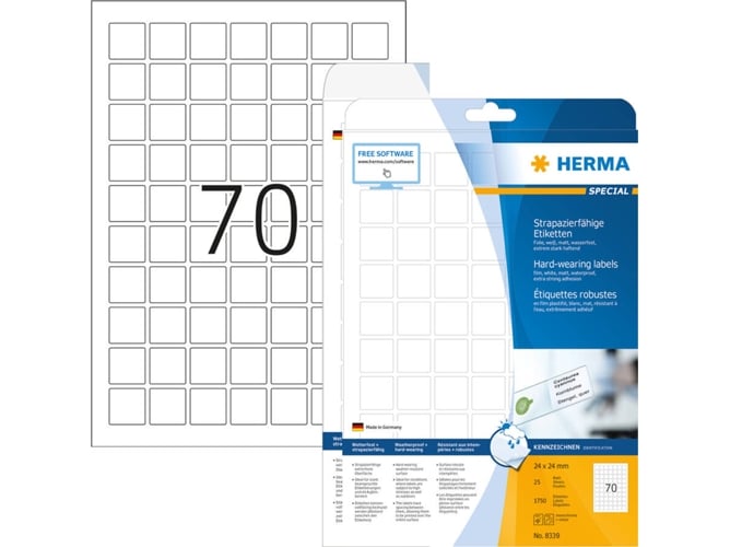 Herma Labels white A4 Movables 24x24 SuperPrint 1750 pcs. HERMA - Etiquetas e tags - etiquetas auto-adesivas, laser, branco