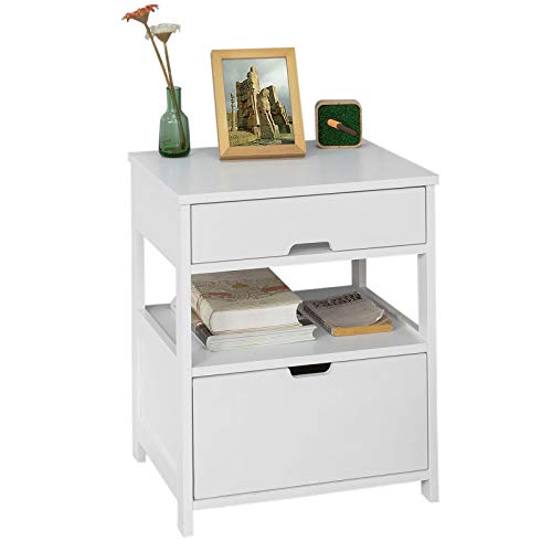 Mesa de cabeceira SOBUY FRG258-W (Branco - Melamina) sobuy - Mesinhas de cabeceira - MDF, 45x55x38 cm, 50 kg, melamina